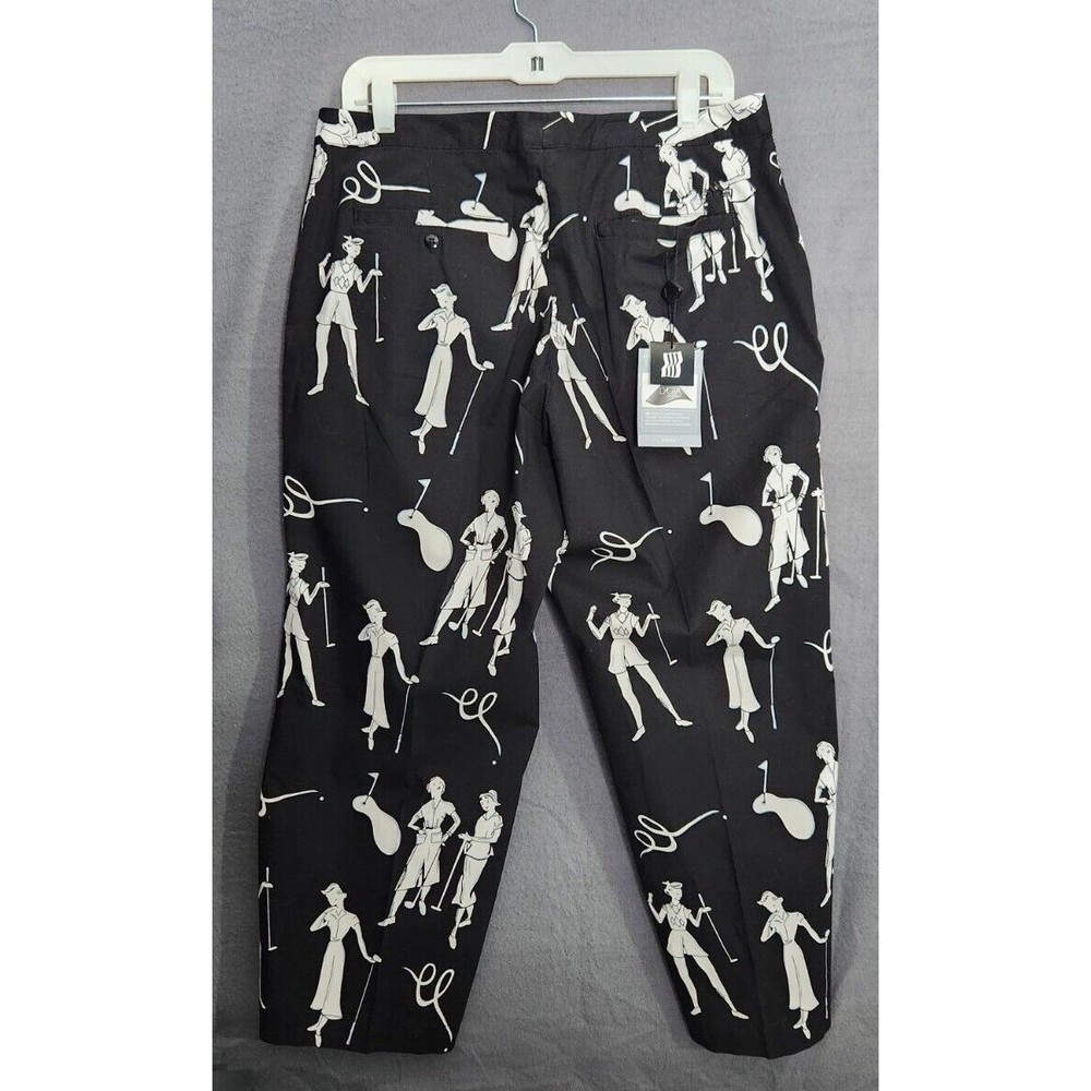 Adidas Black Crop Pants Womens 14 Stretch Athletic Golf Active Golfer Print NWT - Picture 2 of 12